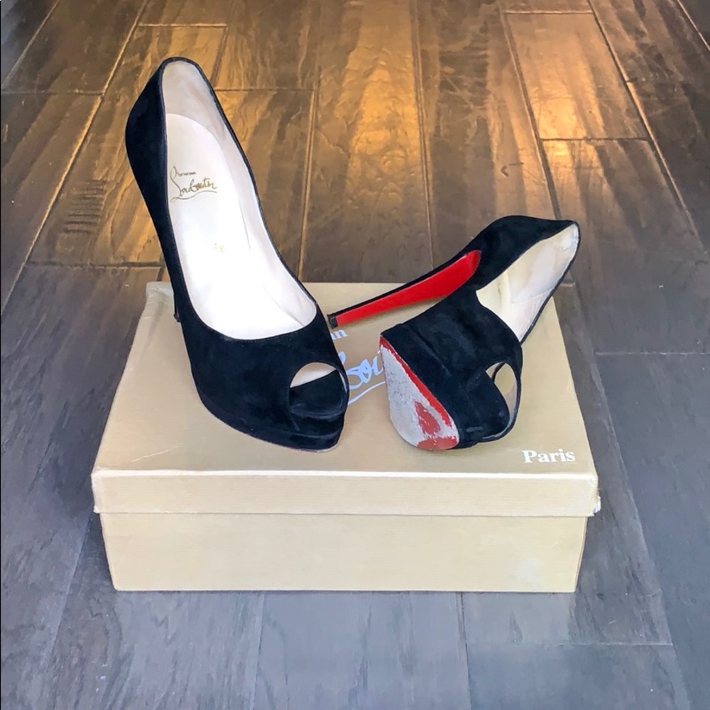 Louboutin Suede Peep Toe Pumps - Picture 2 of 13